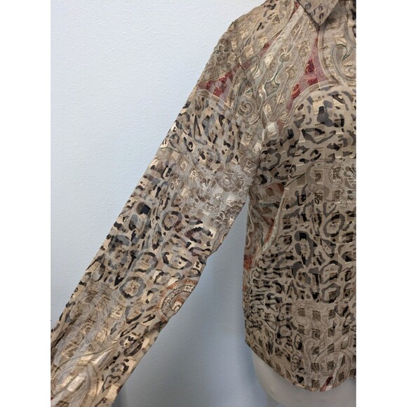 Vintage Graff Sheer Animal Print Gold Thread Square Blouse Top sz M Retro Boho - Picture 3 of 11
